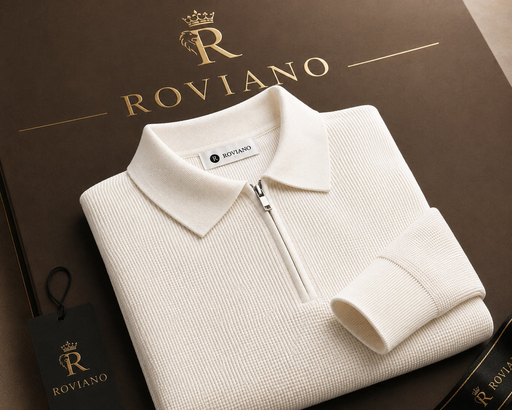 Polo demi-zip blanc ROVIANO avec branding premium
