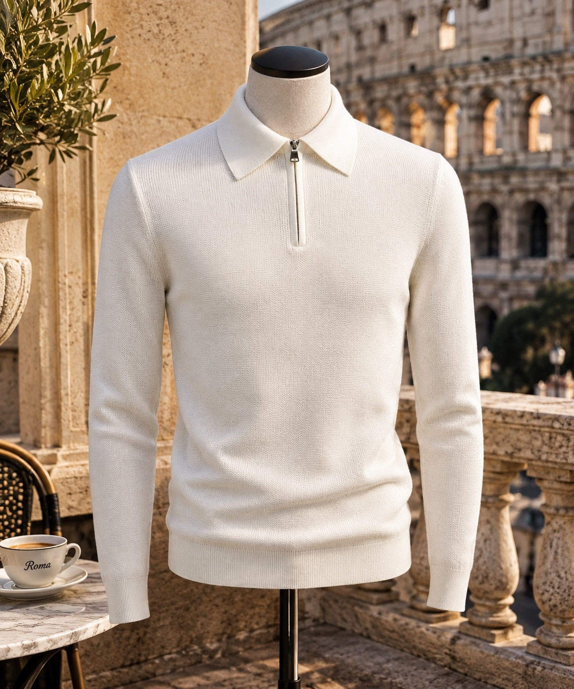 Polo demi-zip blanc ROVIANO en Italie