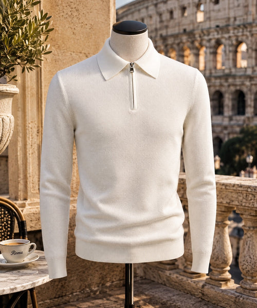 Polo demi-zip blanc ROVIANO en Italie