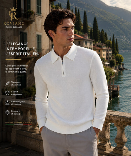 Polo demi-zip blanc ROVIANO porté en Italie